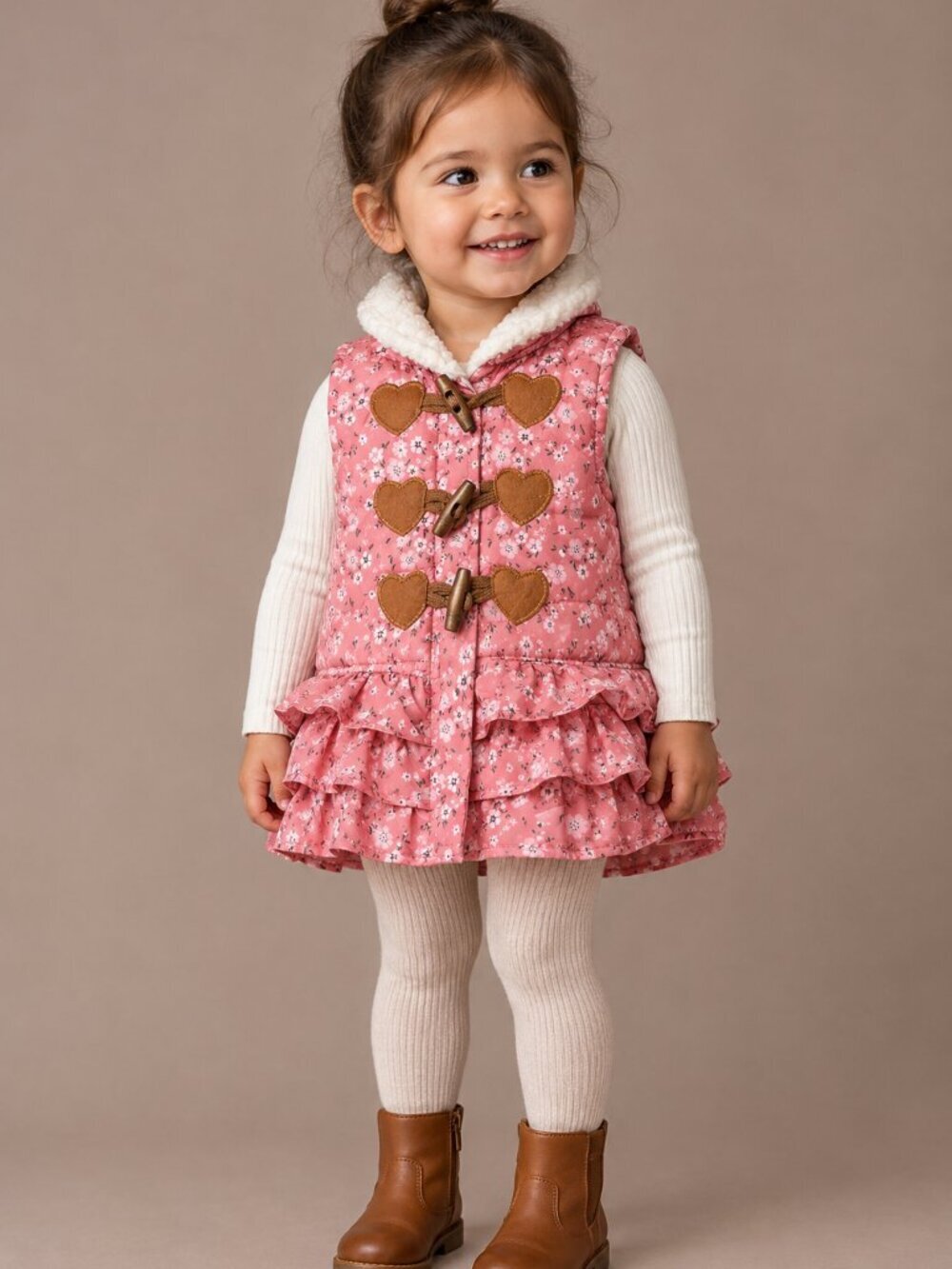 Nannette Baby Girls 0-3M Pink Floral Sherpa Ruffle Puffer Vest Cottagecore